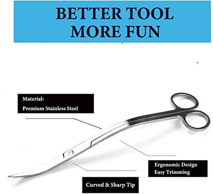 Aquarium Scissors, Stainless Steel Mirror Wave Scissors, Professional Aquarium Plant Scissors, Ambidextrous, Silver