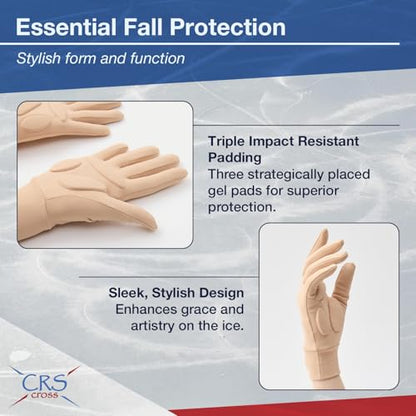 CRS Cross Padded Ice Skating Gloves. Warm Padded Protection. Figure Skating | Water Resistant Poly-Spandex Gloves. 3 Custom Pads Provide Protection for Skating, Dance, Roller, Cheer. Girls/Ladies Sizes - color: Tan, size: Youth Medium/Large