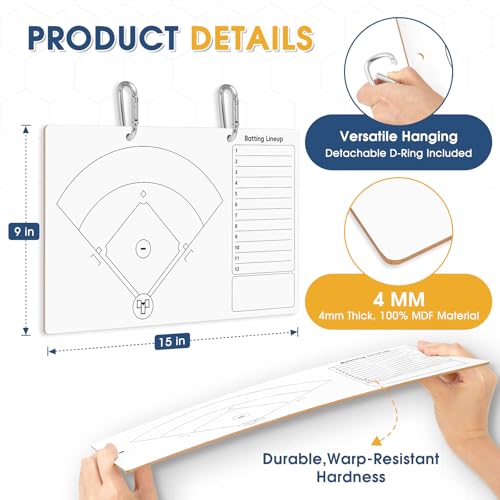 Baseball Lineup Board Batting Order Dry Erase Clipboard, 15x9 - color: H-baseball, size: 9"W x 15"H