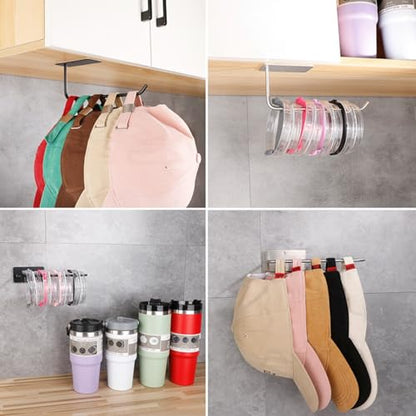 Tumbler Lid Organizer 1Pack, Paper Towel Holder Space Saving Cup Lid Organizer, Self-Adhesive or Drilling Tumbler Lid Hook for Kitchen Organizers and Storage (Silvery)
