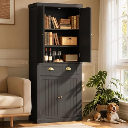 72" Kitchen Pantry,Tall Storage Cabinets with Doors and Shelves,Freestanding Pantry Cabinet for Bathroom,Dining Room and Living Room (Black) - color: Black
