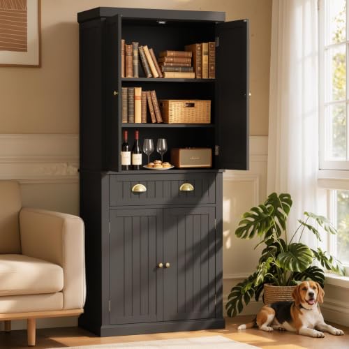72" Kitchen Pantry,Tall Storage Cabinets with Doors and Shelves,Freestanding Pantry Cabinet for Bathroom,Dining Room and Living Room (Black) - color: Black