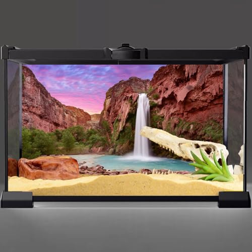 AWERT 30x18 inches Reptile Habitat Background Sunset Mountain Waterfall Terrarium Background - size: 30x18in/75x45cm