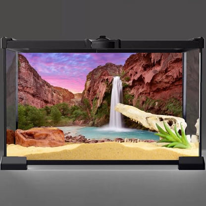 AWERT 72x18 inches Reptile Habitat Background Sunset Mountain Waterfall Terrarium Background Durable Polyester Background - size: 72x18in/180x45cm