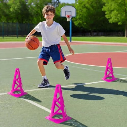 12 Pack Soccer Cones, 9 Inch Agility Cones for Soccer, Football, Basketball, Cones for Sports Training, Speed & Agility Drills, Field Marking Equipment - color: pink