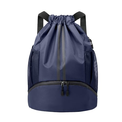 JELUTAR Drawstring Backpack Gym Bag with Shoes Pocket, Navy Blue - color: Navy Blue, size: Medium
