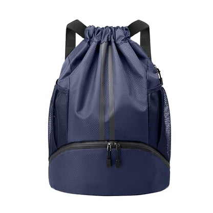JELUTAR Drawstring Backpack Gym Bag with Shoes Pocket, Navy Blue - color: Navy Blue, size: Medium