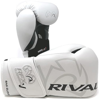 RIVAL Boxing RFX-Guerrero-V Bag Gloves, Multi-Layered Inner Foam Padding (HDEF), Premium Leather, Wrist Lock 2 System - color: White/Black, size: 8 oz.