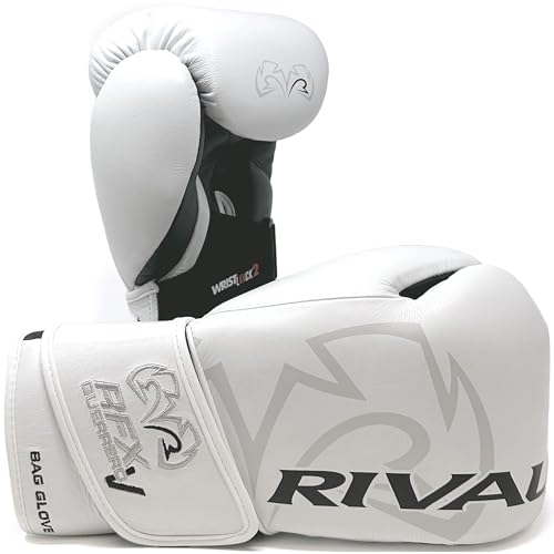 RIVAL Boxing RFX-Guerrero-V Bag Gloves, Multi-Layered Inner Foam Padding (HDEF), Premium Leather, Wrist Lock 2 System - color: White/Black, size: 8 oz.