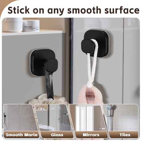 Heavy Duty Reusable Suction Cup Hooks for Kitchen/Bathroom/Shower - Wet-Proof Hooks for Towels, Robes, Loofah&Wreaths/No Drill Mounting on Glass, Tile, Metal (2, Matte Black) - color: Matte Black