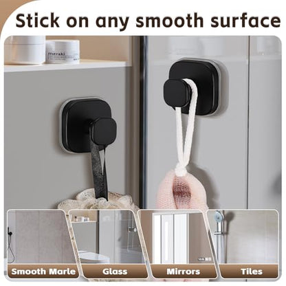 Heavy Duty Reusable Suction Cup Hooks for Kitchen/Bathroom/Shower - Wet-Proof Hooks for Towels, Robes, Loofah&Wreaths/No Drill Mounting on Glass, Tile, Metal (2, Matte Black) - color: Matte Black