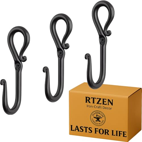 RTZEN Classic Farmhouse Wall Mount Multi-Use Wrought Iron Hook Set (3 Pack) - style: J-Hook Loop