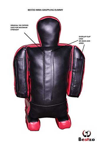 Bestzo MMA Grappling Dummy for Judo Karate Jiu Jitsu Martial Arts Brazilian Wrestling Punching Bag,Throwing,Boxing Dummy Black - Unfilled - color: Synthetic Leather Red/Black, size: 48 inches (4 ft)