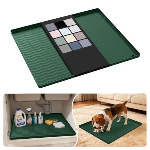 Waterproof Silicone Under Sink Mat 22'' x 19'' Shelf Liner for Kitchen and Bathroom, Cabinet and Counter Protector, Storage and Organizers, Litter Mat, Pet Cat Puppy Essentials(Green) - color: Green, size: 19"W x 22"L
