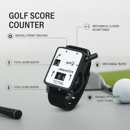 Manual Golf Stroke Counter, Mechanical Clicker Tally for Score Tracking, Durable PP Plastic with Bag Clip, Black
