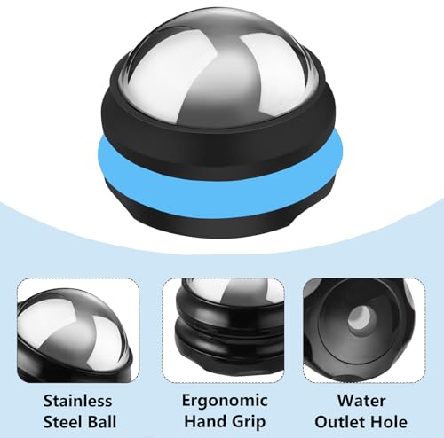 Cold Massage Roller Ball, Stainless Steel Massage Ball for Cold & Heat Therapy Relief, Roller for Muscles Deep Tissue, Free Rolling Removable Gel Ball for Pain Relief - color: Black