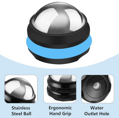 Cold Massage Roller Ball, Stainless Steel Massage Ball for Cold & Heat Therapy Relief, Roller for Muscles Deep Tissue, Free Rolling Removable Gel Ball for Pain Relief - color: Black
