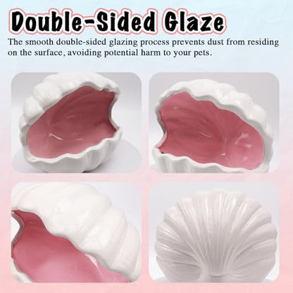 Axolotl Hide Shell Shape Ceramic Fish Tank Cave, Double Sided Glaze, Fish Tank Decor Shelter for Small Pet Frog Fish Betta (Extra Large, Pink)