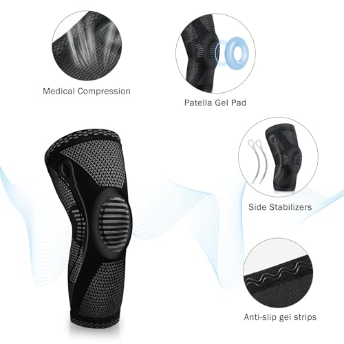 POWERLIX Knee Compression Brace with Support & Silicon Pad for Pain Relief | Best Knee Brace for Men & Women, support for Running, Basketball, Weightlifting, Gym, Workout, Sports