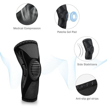 POWERLIX Knee Compression Brace with Support & Silicon Pad for Pain Relief | Best Knee Brace for Men & Women, support for Running, Basketball, Weightlifting, Gym, Workout, Sports