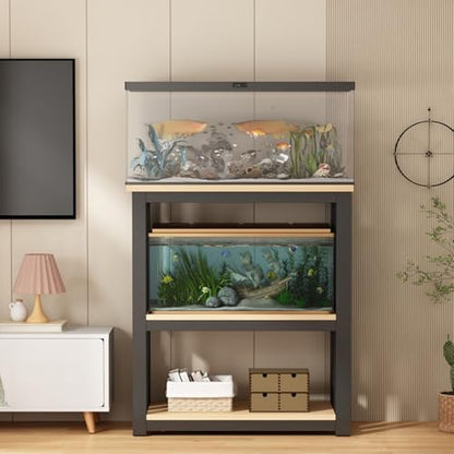 Heavy-Duty Adjustable Aquarium Stand with 2-Tier Shelves, 100kg Capacity, Rimless Fish Tank Table for Home & Office, Brown Finish (80x40cm/35.4x15.7in) - color: Brown, size: 80x40cm/35.4x15.7in