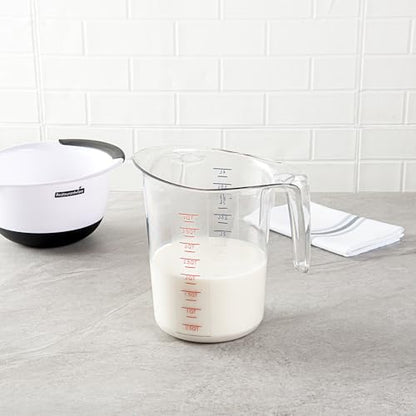 Restaurantware RW Base 4 Quart Measuring Jar 1 Durable Measuring Beaker - Metric And Imperial Units V-Shaped Spout Clear Plastic Measuring Cup Handle With Thumb-Grip Tolerates Up To 248F - color: Clear, size: 9.50" × 7.25" × 9.50"