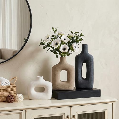 DREAMLOOM Ceramic Vase Set of 3, Modern Rustic Flower Vases for Pampas Grass, Dried & Fresh Flowers, Farmhouse Decorative Vase for Living Room Bedroom Kitchen Shelf Centerpiece, Rust