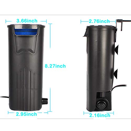 Turtle Tank Filter Aquarium Turtle Filter Internal Filter for 3 to 20 Gallons Small Fish Tank Turtle Tank Reptiles Shrimp Amphibian Frog Cichlids Newt(Aquarium filter)