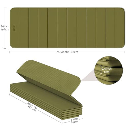 LVME Foldable Yoga Mat Thick, 76"x26"x0.4" Extra Long, 10mm Exercise Mat - color: Sage Green