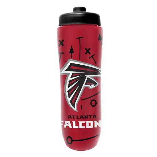 Party Animal NFL Football Squeeze Bottle, 32 oz, Atlanta Falcons | Slim, lightweight BPA-free sports water bottle with quick-flow squeeze; fits backpacks & cup holders for kids or adults - color: Atlanta Falcons