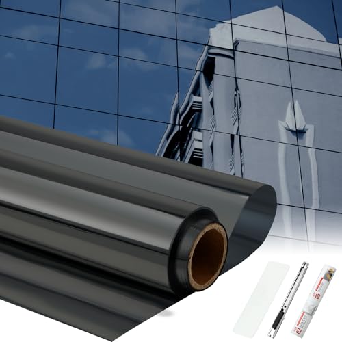 36 Inchx26 ft One Way Window Film Daytime Privacy Reflective Mirror Window Tint Sun Blocking Thermal Insulated Film Heat Control Static Cling Tint Anti UV Home Office (Black Silver) - color: Black Silver, size: 36 inch x 26 ft