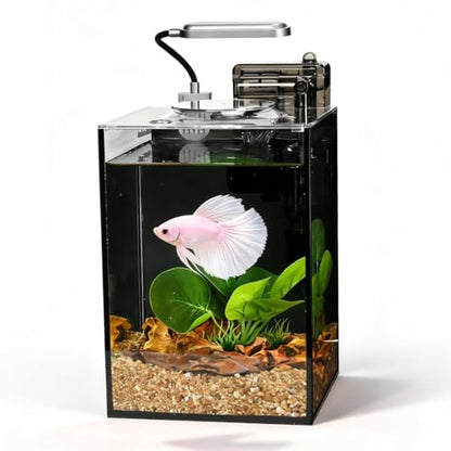 Fish Tank Kit,2.2 Gallon Small Aquarium,Ultra-Clear Nano Aquarium,Betta Fish Tank,Small Fish Tank,Aquarium Starter kit with Light,Filter,Pine Skin Stone,Sand and Artificial Plants - size: 7"L x 7"W x 9.84"H