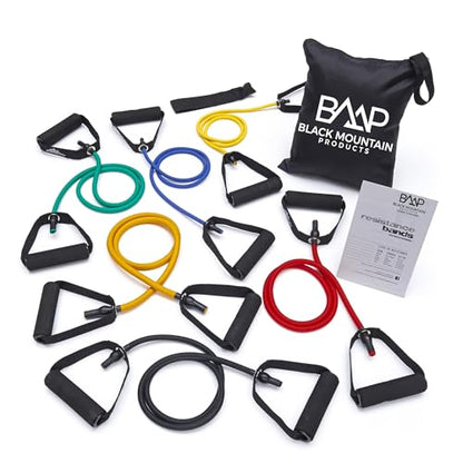Black Mountain Products Resistance Band Set Six Bands Included - Door Anchor Workout Guide Carrying Bag Tone Build Muscle
