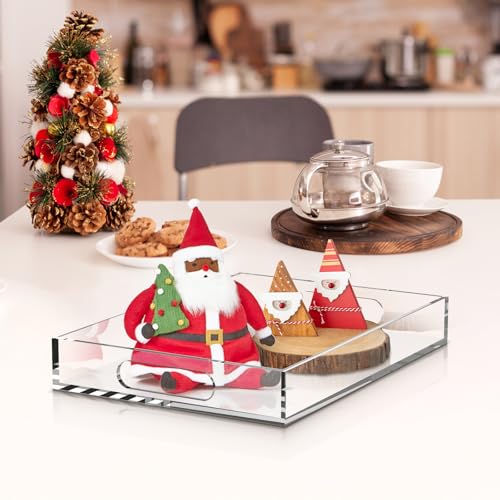Acrylic Organizers Tray, Acrylic Tray for Ottoman, Serving Tray with Handle, Lucite Tray Organizer for Bench, Coffee Table Countertop, Kitchen, Bathroom, Living Room, Powder Room