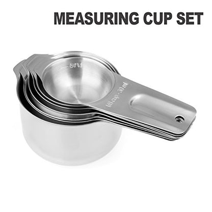 13-piece Measuring Cups and Spoons Set, 18/8 Stainless Steel Heavy Duty Ergonomic Handle with Ring Connector, Silver - color: Silver, size: 13 Piece