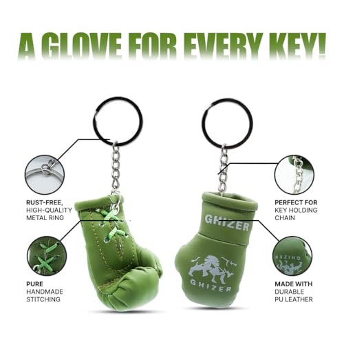 Mini Boxing Glove & Punching Bag Keychain Set – PU Leather Keyring Sports Lovers Gift & Gifts For Men (3 pcs) - color: Green