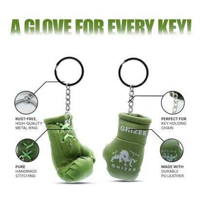 Mini Boxing Glove & Punching Bag Keychain Set – PU Leather Keyring Sports Lovers Gift & Gifts For Men (3 pcs) - color: Green