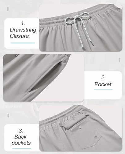 Gleeease 5 Inch Mens Swim Trunks with Compression Liner Men's Bathing Suit - color: Light Grey, size: Large