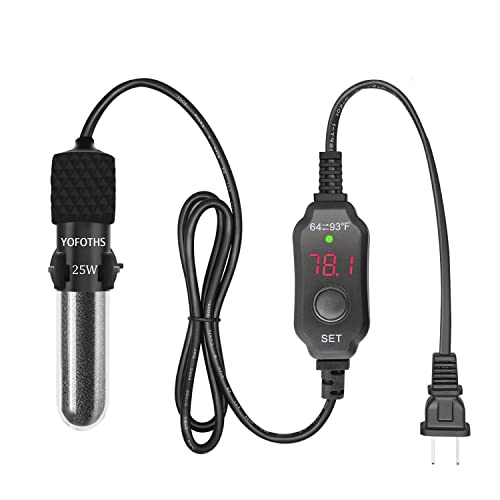 Adjustable Mini Aquarium Heater3-5 Gallons Submersible Small Fish Tank Heater 25W Digital Display Thermostat External Temperature Controller (25W) - size: 25W