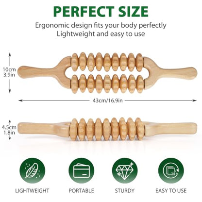 Liitrton Manual Wooden Massage Roller Stick for Muscle Relief, 18-Wheel - size: 18-Wheel