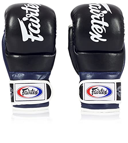Fairtex FGV18 MMA Boxing Gloves, Leather Muay Thai Martial Arts Training - color: Black/Blue, size: Large