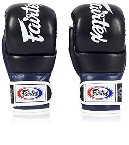 Fairtex FGV18 MMA Boxing Gloves, Leather Muay Thai Martial Arts Training - color: Black/Blue, size: Small