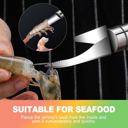 2 Pack Shrimp Deveiner Tool - Stainless Steel Shrimp Peeler and Cleaner Knife - Professional Seafood Prawn Peeling Gadget for Kitchen Preparation, Lobster, and Crab