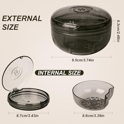Retainer Cleaner Case,Double Layer Denture Cup for Soaking - color: Black