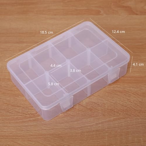 2 Pack 8 Grids Bead Organizers and Storage, Plastic Organizer Box with Removable Dividers Tackle Box Organizer for Jewelry, Art DIY Crafts, Beads,Electronics and Small Parts