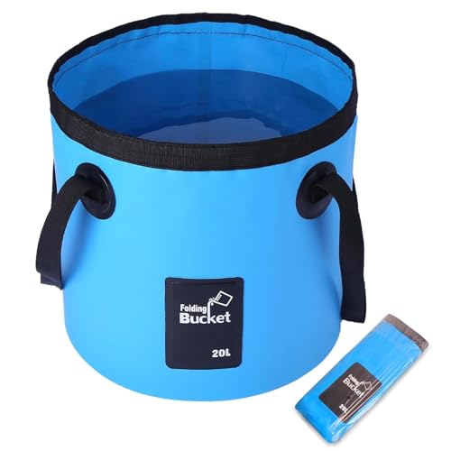 Collapsible Bucket with Handle, Lightweight 5 Gallon 20L Folding Water Container, Portable Wash Basin for Camping, Fishing, Gardening, Car Washing, and Outdoor Use - color: Blue, size: 20L