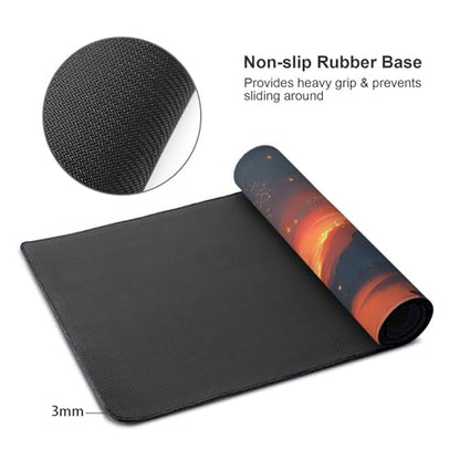 XXL Gaming Mouse Pad 35.4 x 15.7 Inch, Large Desk Mousepad with Moonlit Asian Landscape Design, Water-Resistant Surface, Stitched Edges, Non-Slip Rubber Base Desk Mat - color: Moonlit Asian Landscape