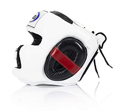 Fairtex Full Head Guard, Muay Thai MMA Sparring Helmet Protective Headgear - color: HG10 White Lace-up, size: Medium
