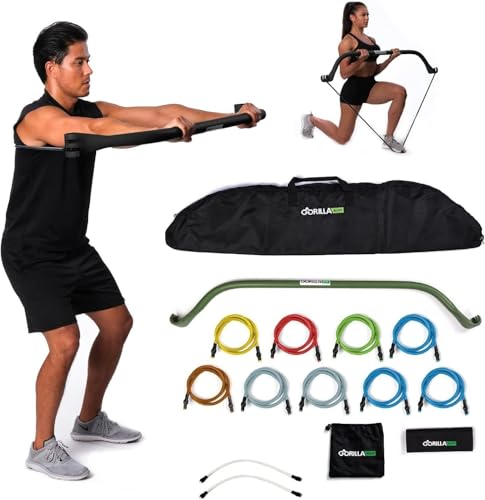 Original All-in-One Portable Home Gym System, Professional-Grade Resistance Band Bar for Strength Training, HIIT & Full Body Workouts, Resistance training system for Home, Travel & Outdoor - color: Green, size: 520 lbs