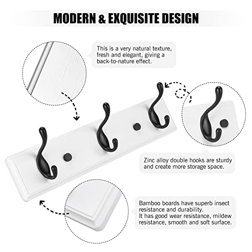 Badiano Heavy Duty Wooden Coat Rack, Black Hook White Board, 14 Inch - color: WhiteBlack, size: 3 Hooks